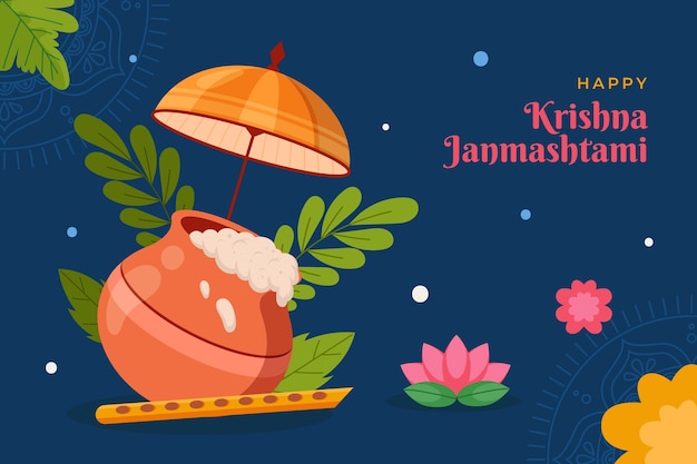 Vector gratuito fondo plano de janmashtami