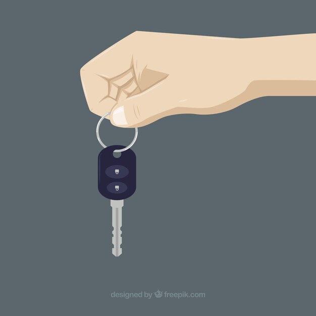 Fondo plano de mano sosteniendo llave de coche