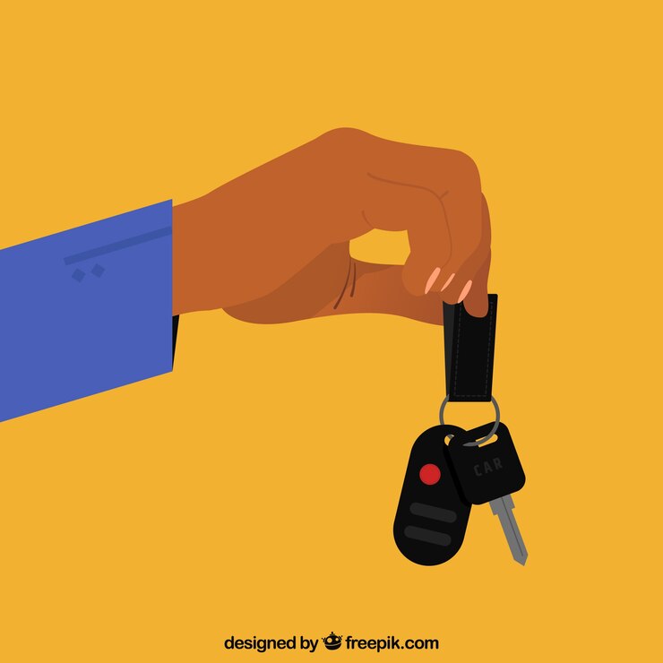 Vector gratuito fondo plano de mano sosteniendo llave de coche