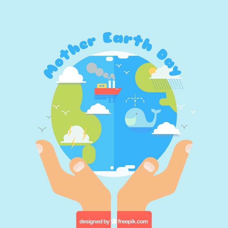 Vector gratuito fondo plano con manos sujetando el planeta tierra