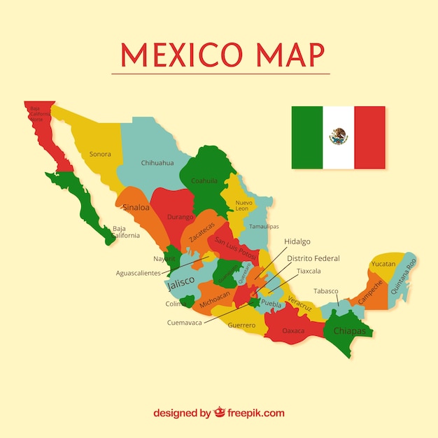 Fondo plano de mapa de méxico