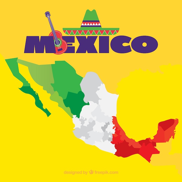 Fondo plano de mapa de méxico