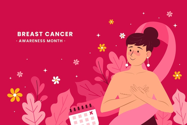 Fondo plano para el mes de concientización sobre el cáncer de mama