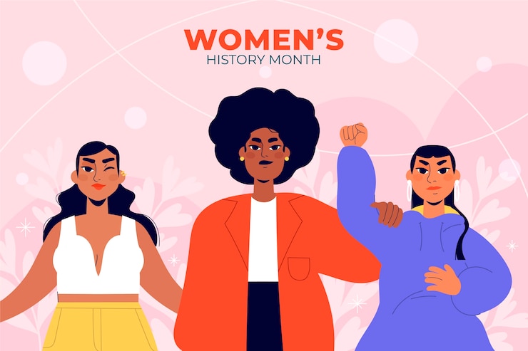 Vector gratuito fondo plano del mes de la historia de la mujer