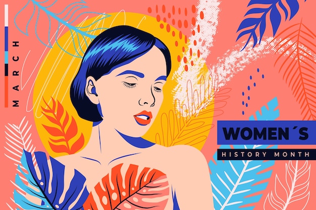 Vector gratuito fondo plano del mes de la historia de la mujer