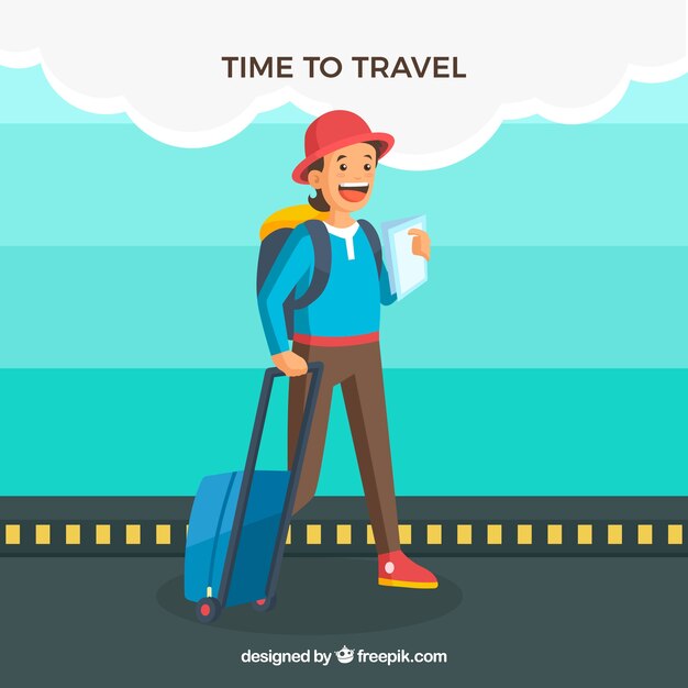 Fondo plano con una mujer tiempo para viajar