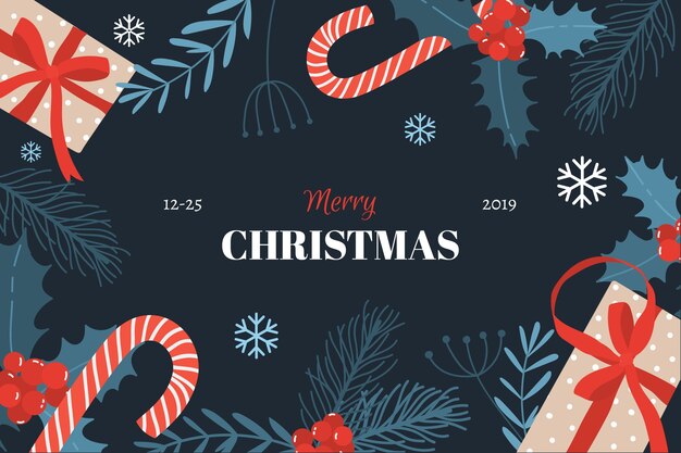 Fondo plano de navidad con bastones de caramelo