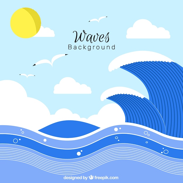 Vector gratuito fondo plano con olas y gaviotas