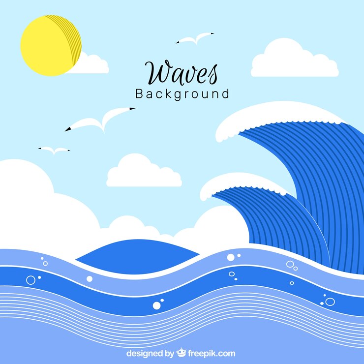 Vector gratuito fondo plano con olas y gaviotas