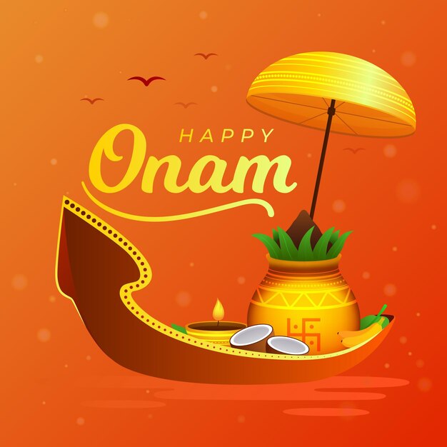 Fondo plano onam con saludo