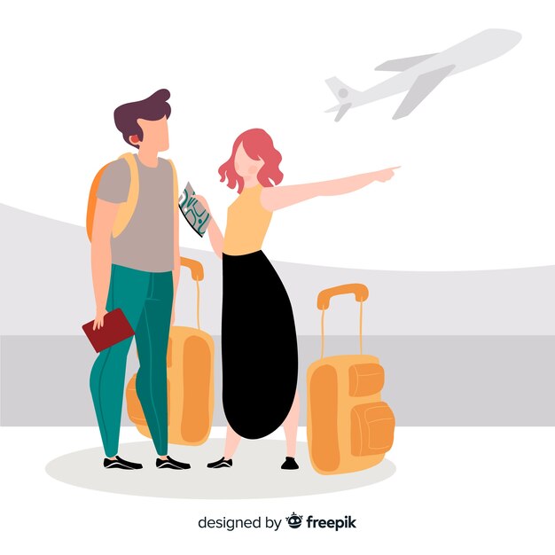 Fondo plano pareja feliz viajando