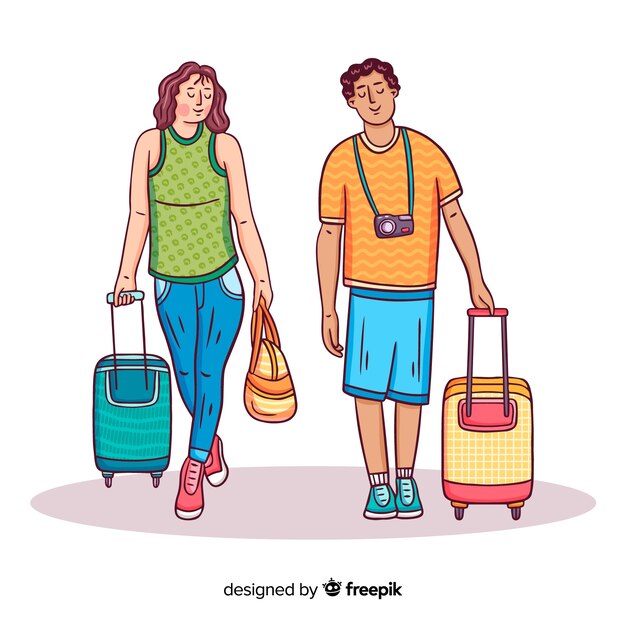 Fondo plano pareja feliz viajando