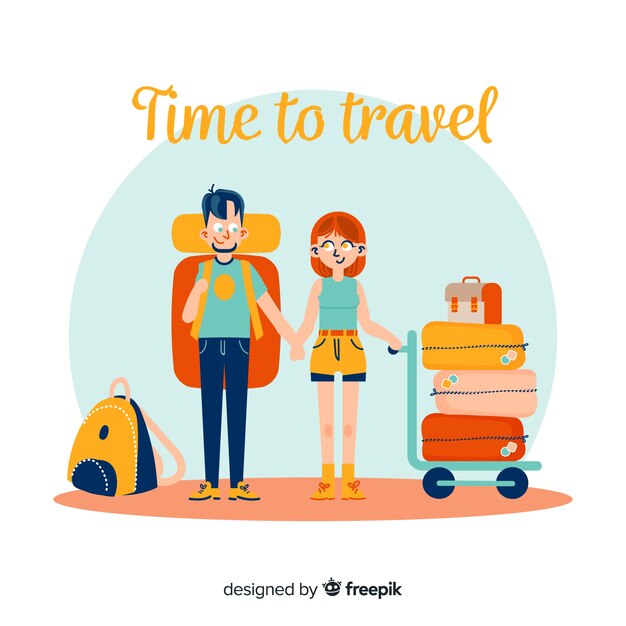 Fondo plano pareja feliz viajando