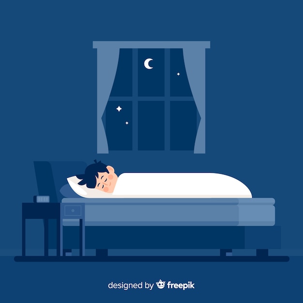 Vector gratuito fondo plano persona durmiendo por la noche en la cama