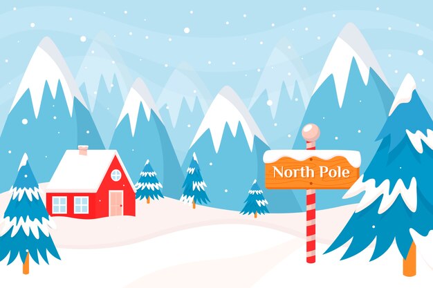 Fondo plano del polo norte de invierno