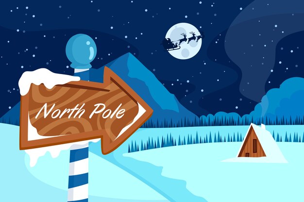 Fondo plano del polo norte de invierno