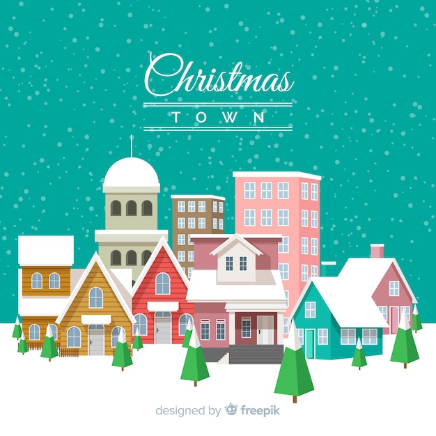 Fondo plano de pueblo de navidad