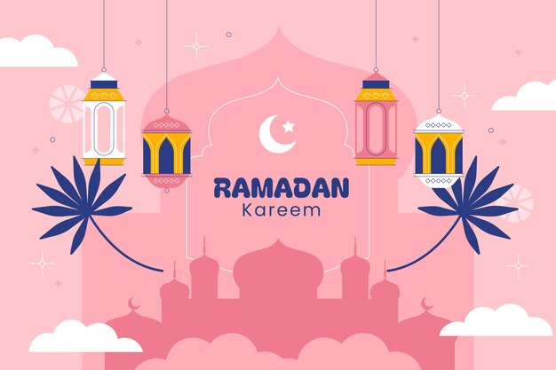 Fondo plano de Ramadán con un templo árabe