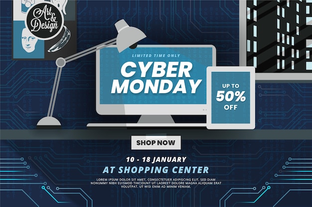 Fondo plano de rebajas de cyber monday