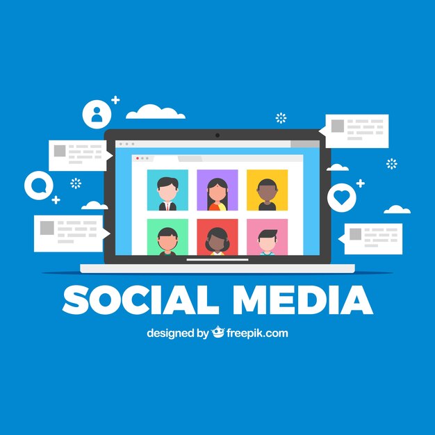 Fondo plano de redes sociales con ordenador