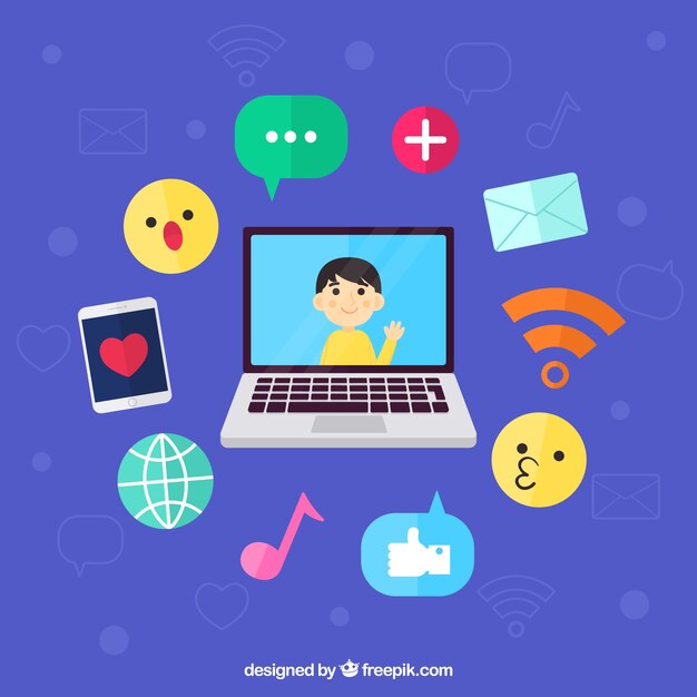 Fondo plano de redes sociales con ordenador