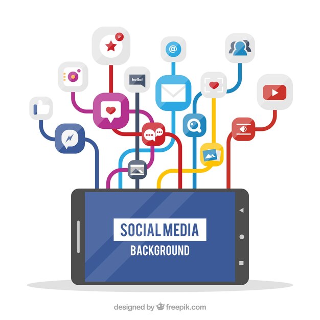 Fondo plano de redes sociales con teléfono móvil