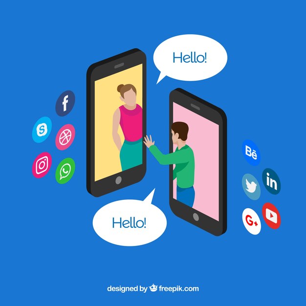 Fondo plano de redes sociales con teléfono móvil