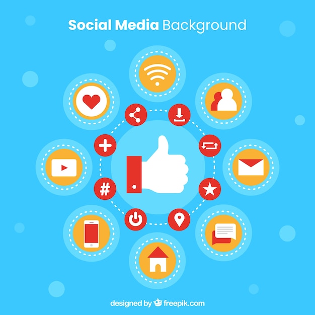 Fondo plano de redes sociales con variedad de iconos