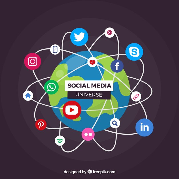 Fondo plano de redes sociales con variedad de iconos