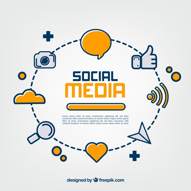 Fondo plano de redes sociales con variedad de iconos
