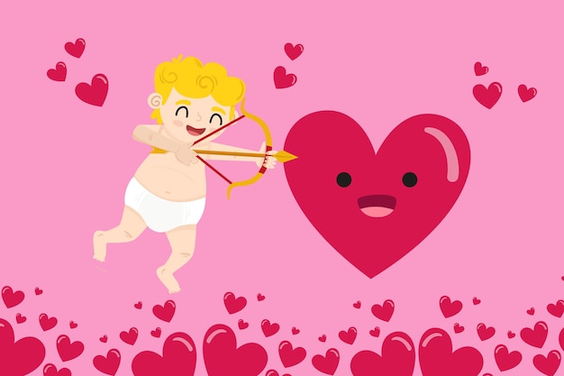 Vector gratuito fondo plano de san valentín con cupido