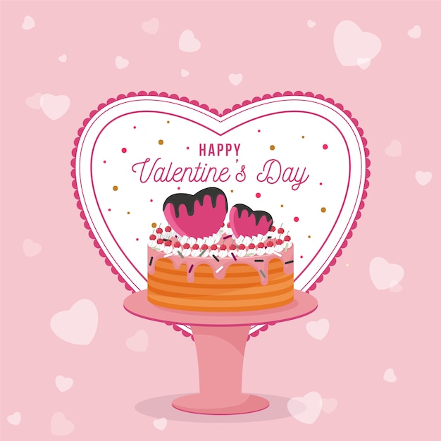 Vector gratuito fondo plano de san valentín con pastel