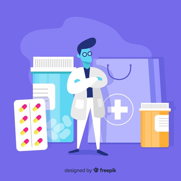 Fondo plano simple farmacéutico sonriendo