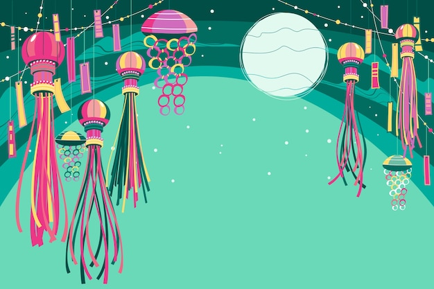 Vector gratuito fondo plano de tanabata con adornos