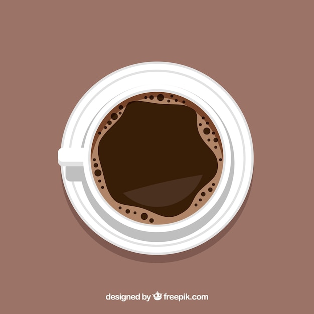 Vector gratuito fondo plano de taza de café con vista superior