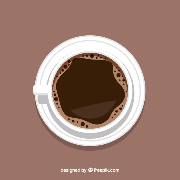 Fondo plano de taza de café con vista superior