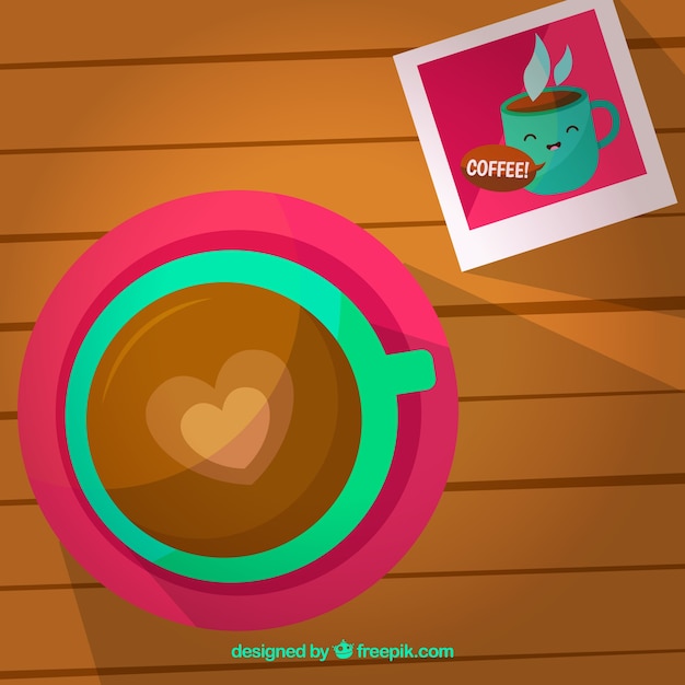 Vector gratuito fondo plano de taza de café con vista superior