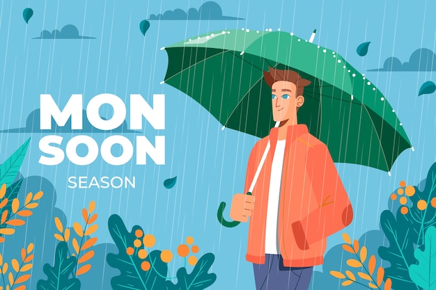 Vector gratuito fondo plano para la temporada del monzón
