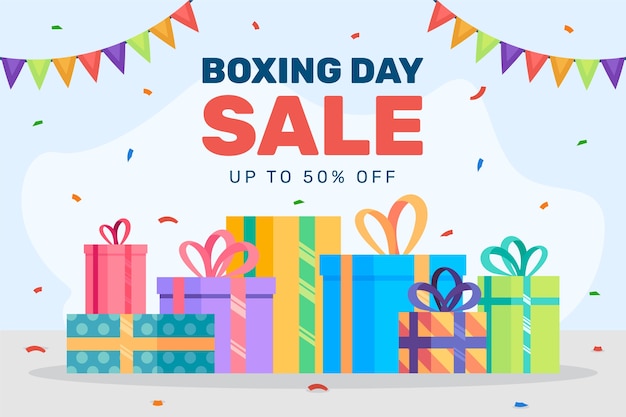 Vector gratuito fondo plano de venta y compras de boxing day