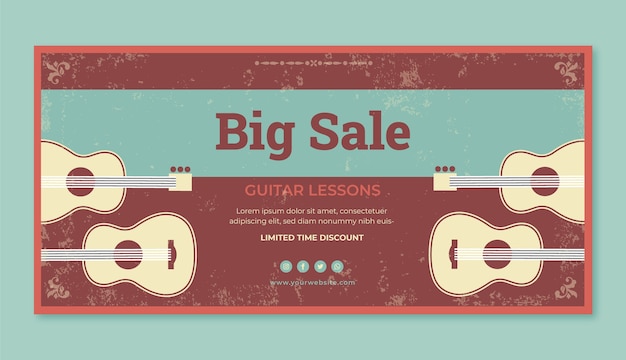 Vector gratuito fondo plano de venta de lecciones de guitarra vintage