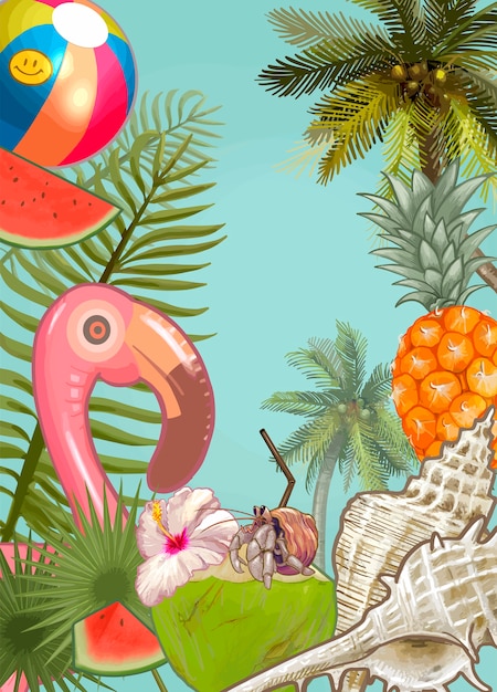 Fondo de plantas y frutas tropicales