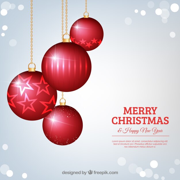Fondo plateado con bolas rojas de navidad 