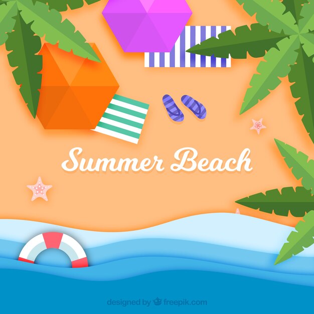 Fondo de playa desde arriba en estilo papel