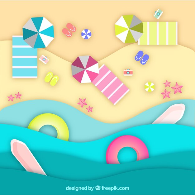 Fondo de playa desde arriba en estilo de papel