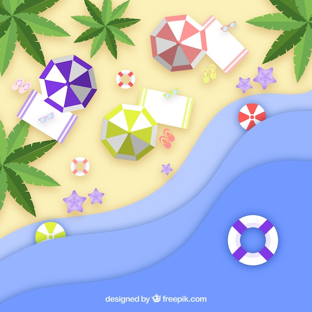 Vector gratuito fondo de playa desde arriba en estilo de papel