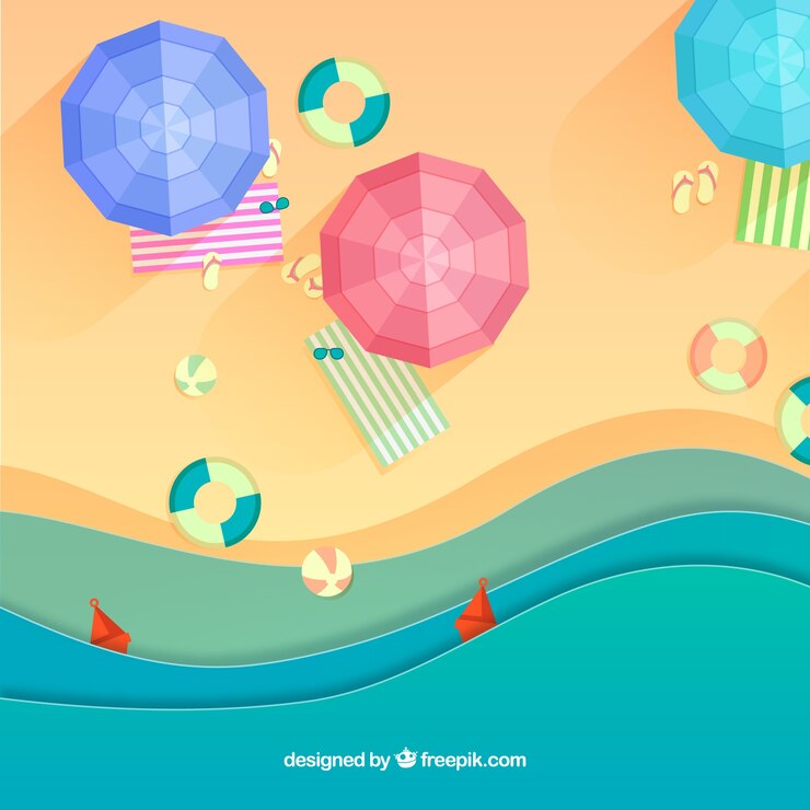 Vector gratuito fondo de playa desde arriba en estilo plano