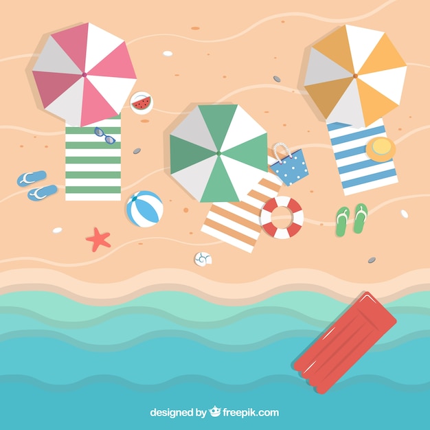 Vector gratuito fondo de playa desde arriba en estilo plano