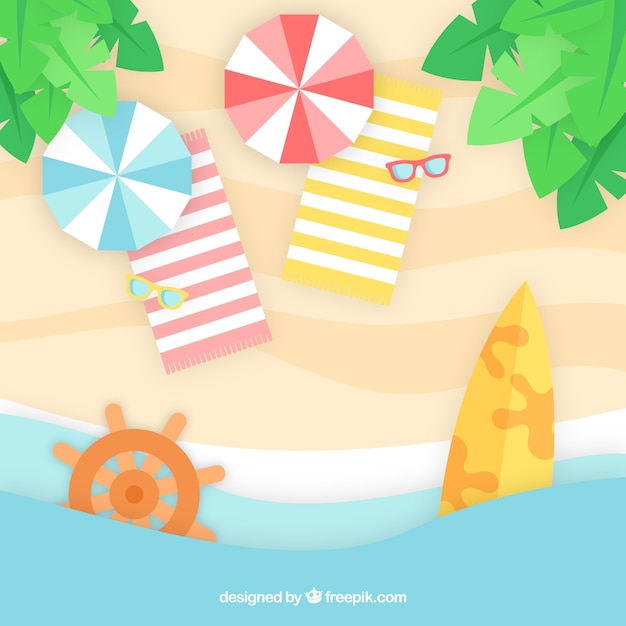 Vector gratuito fondo de playa desde arriba en estilo plano