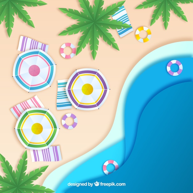 Vector gratuito fondo de playa desde arriba en textura de papel