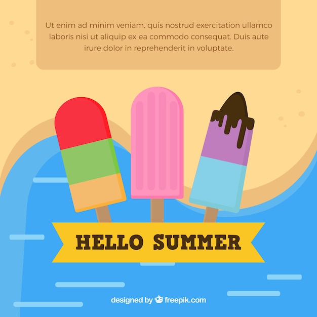 Vector gratuito fondo de playa y helados en diseño plano